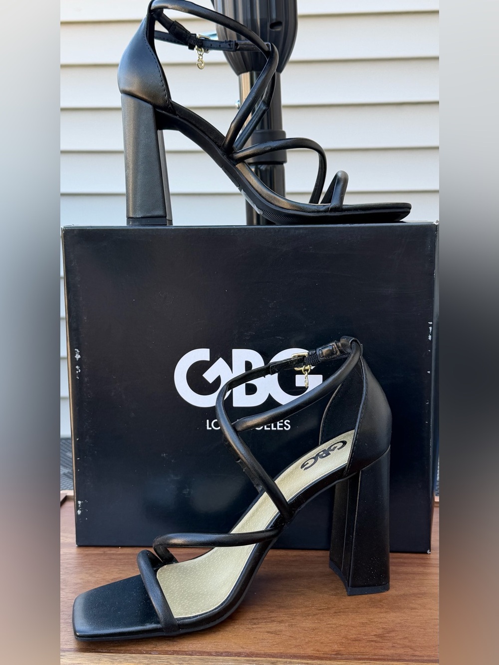 GBG Los Angeles Black Strappy Block Heel Sandals
